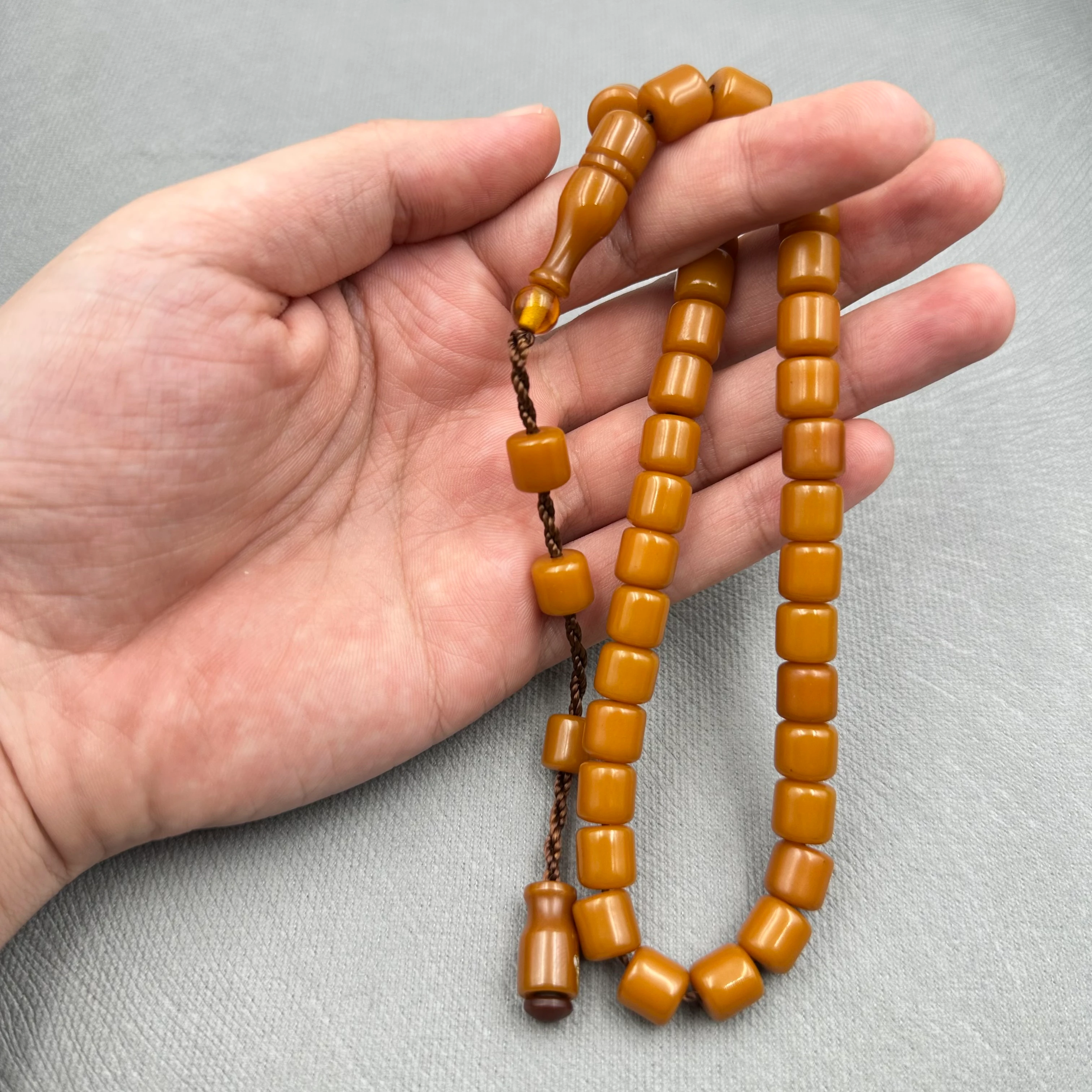 Turuncu Çubuk Kesim Sıkma Kehribar Tespih